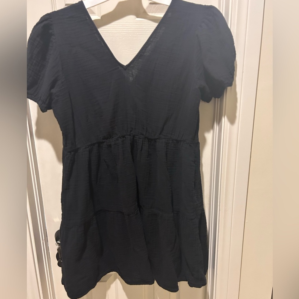 GAP black puff sleeve gauze mini-dress XL